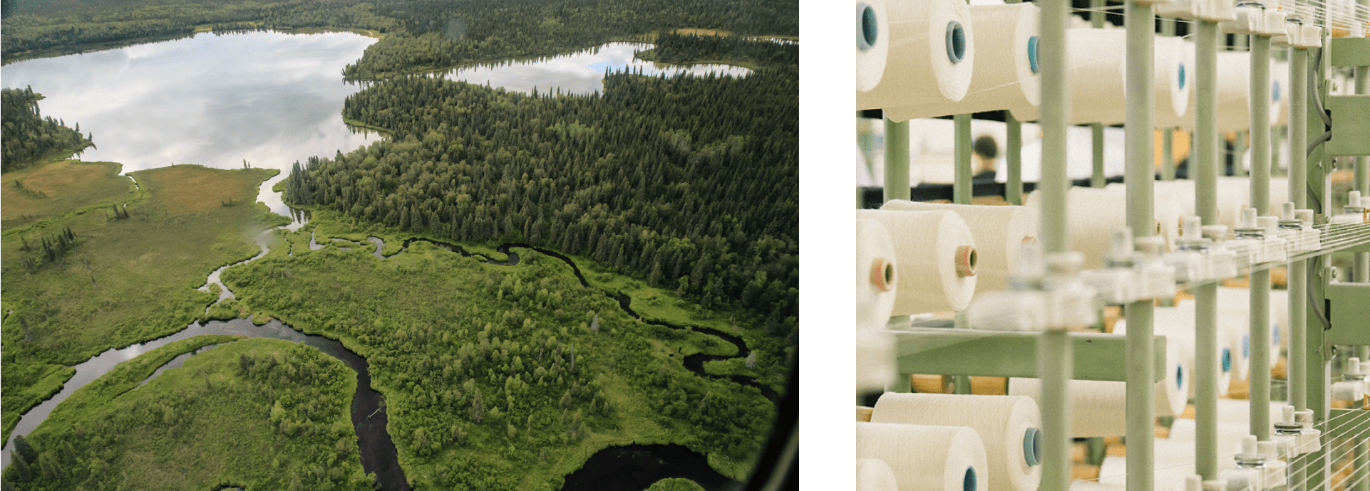 picture of river streams next to a picture of a cotton factory